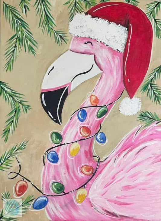 Festive Flamingo 11x14 Canvas Paint Kit – DIY Art Set All Ages, Traced Canvas, Brushes & Instructions, Quality Craft Project Gift