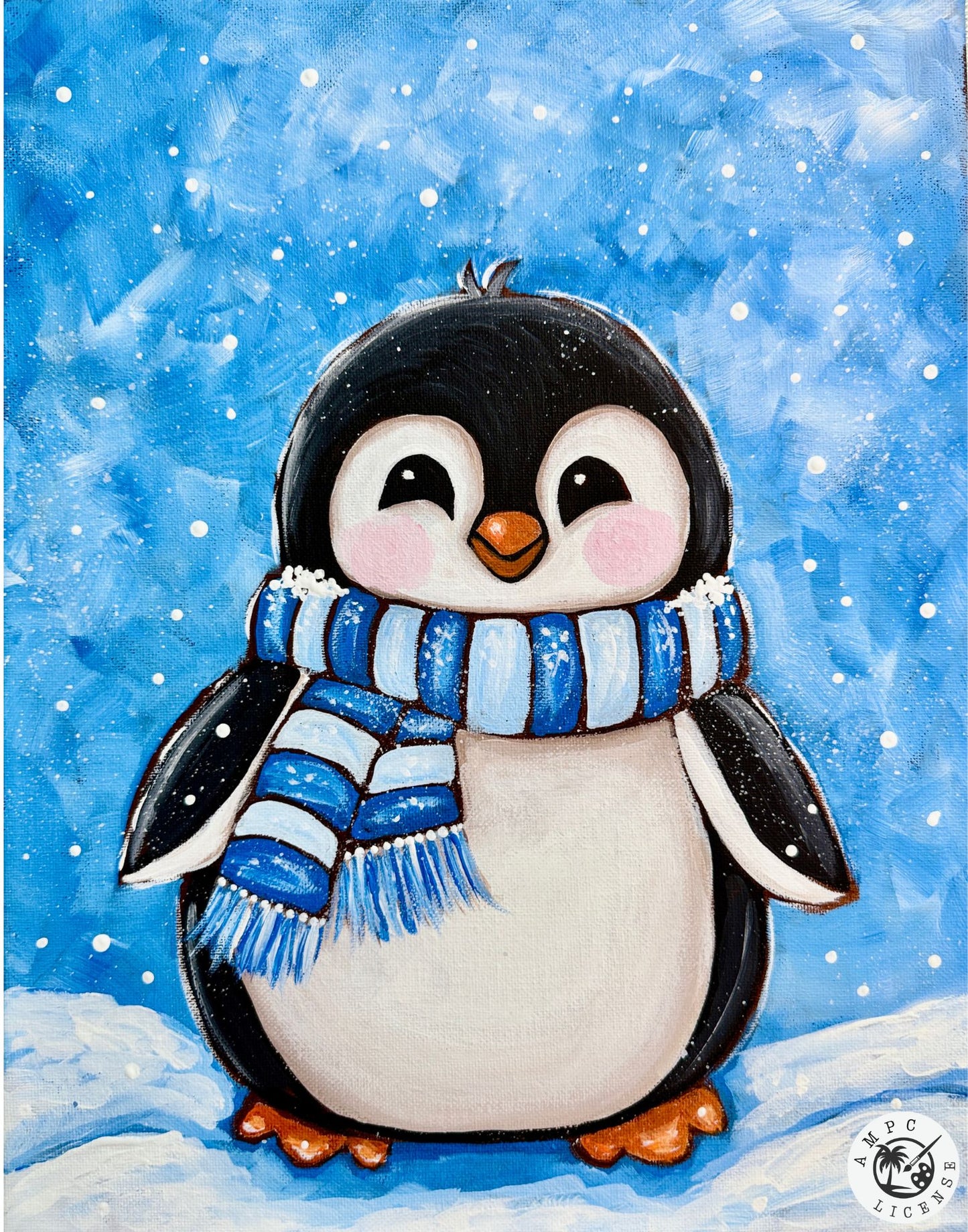 Freezin' Season Penguin 11x14 Canvas Paint Kit – DIY Art Set All Ages, Traced Canvas, Brushes & Instructions, Quality Craft Project Gift