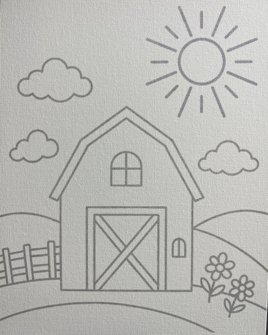 Barn Canvas Board Paint Kit - DIY Art Set All Ages, Traced Design, Paint & Brush, Quality Craft Project Gift