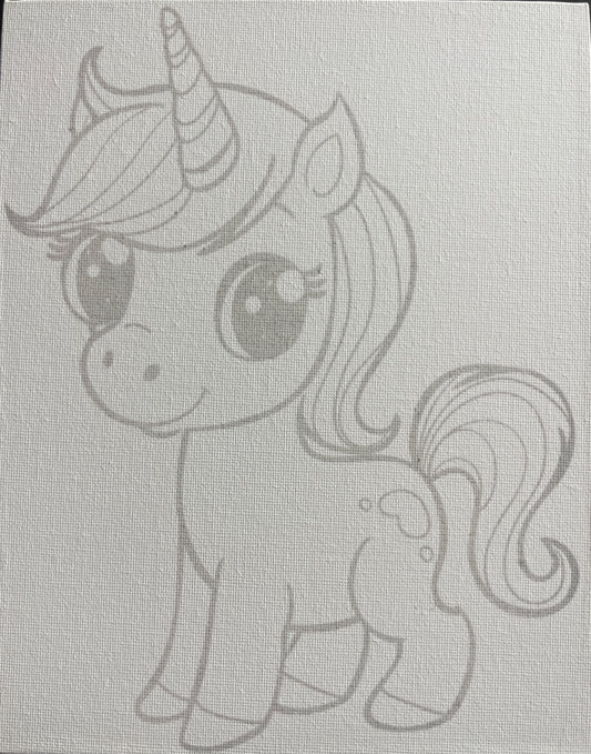 Lil Unicorn 8x10 Canvas Board Paint Kit - DIY Art Set All Ages, Traced Design, Paint & Brush, Quality Craft Project Gift