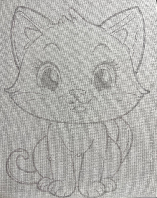 Cat 8x10 Canvas Board Paint Kit - DIY Art Set All Ages, Traced Design, Paint & Brush, Quality Craft Project Gift