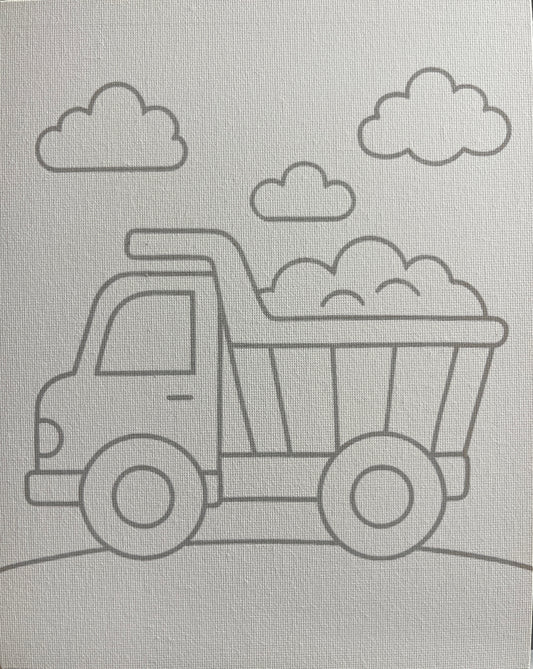 Dump Truck 8x10 Canvas Board Paint Kit - DIY Art Set All Ages, Traced Design, Paint & Brush, Quality Craft Project Gift
