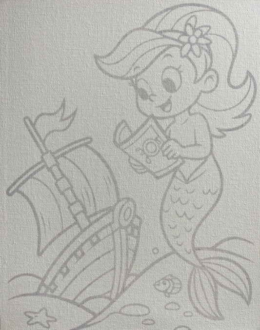 Mermaid 8x10 Canvas Board Paint Kit - DIY Art Set All Ages, Traced Design, Paint & Brush, Quality Craft Project Gift