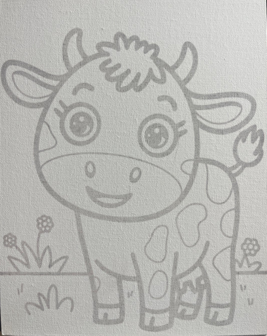 Cow 8x10 Canvas Board Paint Kit - DIY Art Set All Ages, Traced Design, Paint & Brush, Quality Craft Project Gift