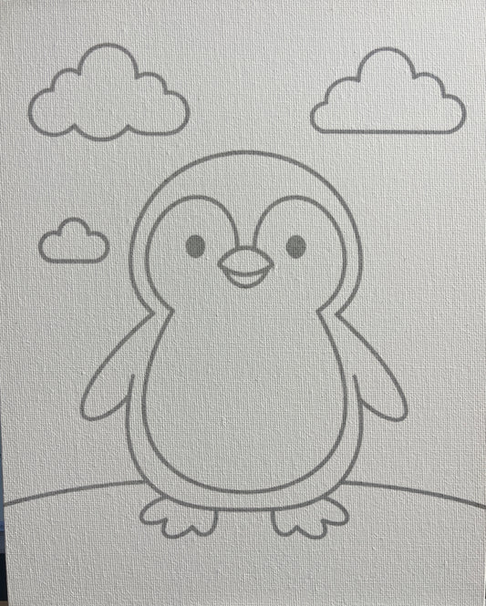Penguin 8x10 Canvas Board Paint Kit - DIY Art Set All Ages, Traced Design, Paint & Brush, Quality Craft Project Gift