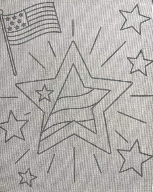 Patriotic Star Canvas Board Paint Kit - DIY Art Set All Ages, Traced Design, Paint & Brush, Quality Craft Project Gift