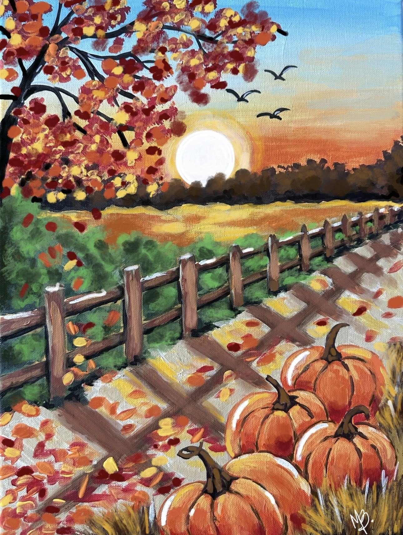 Harvest Glow 11x14 Canvas Paint Kit – DIY Art Set All Ages, Traced Canvas, Brushes & Instructions, Quality Craft Project Gift