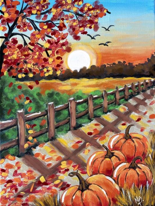 Harvest Glow 11x14 Canvas Paint Kit – DIY Art Set All Ages, Traced Canvas, Brushes & Instructions, Quality Craft Project Gift