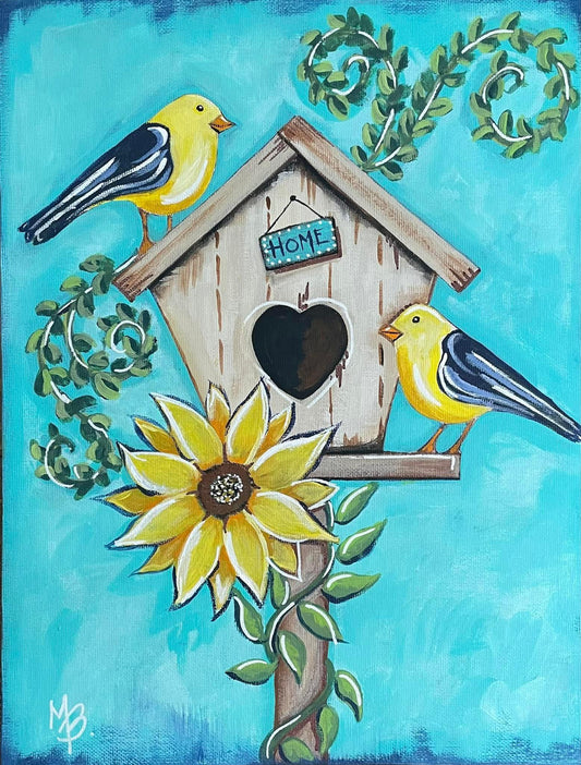 Sweet Home Paint Kit | 11x14 DIY Pre-Drawn Canvas with Instructions | Birdhouse Craft