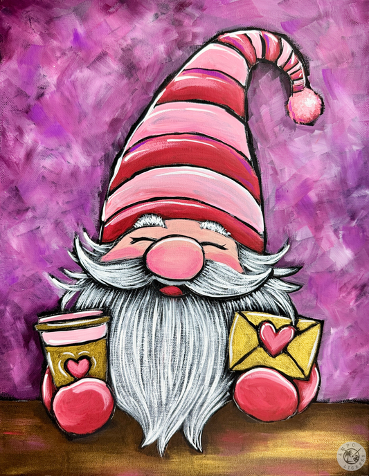 Hugs & Kisses Gnome 11x14 Canvas Paint Kit – DIY Valentine Gnome Art Set All Ages, Traced Canvas, Brushes & Instructions, Cute Creative Gift