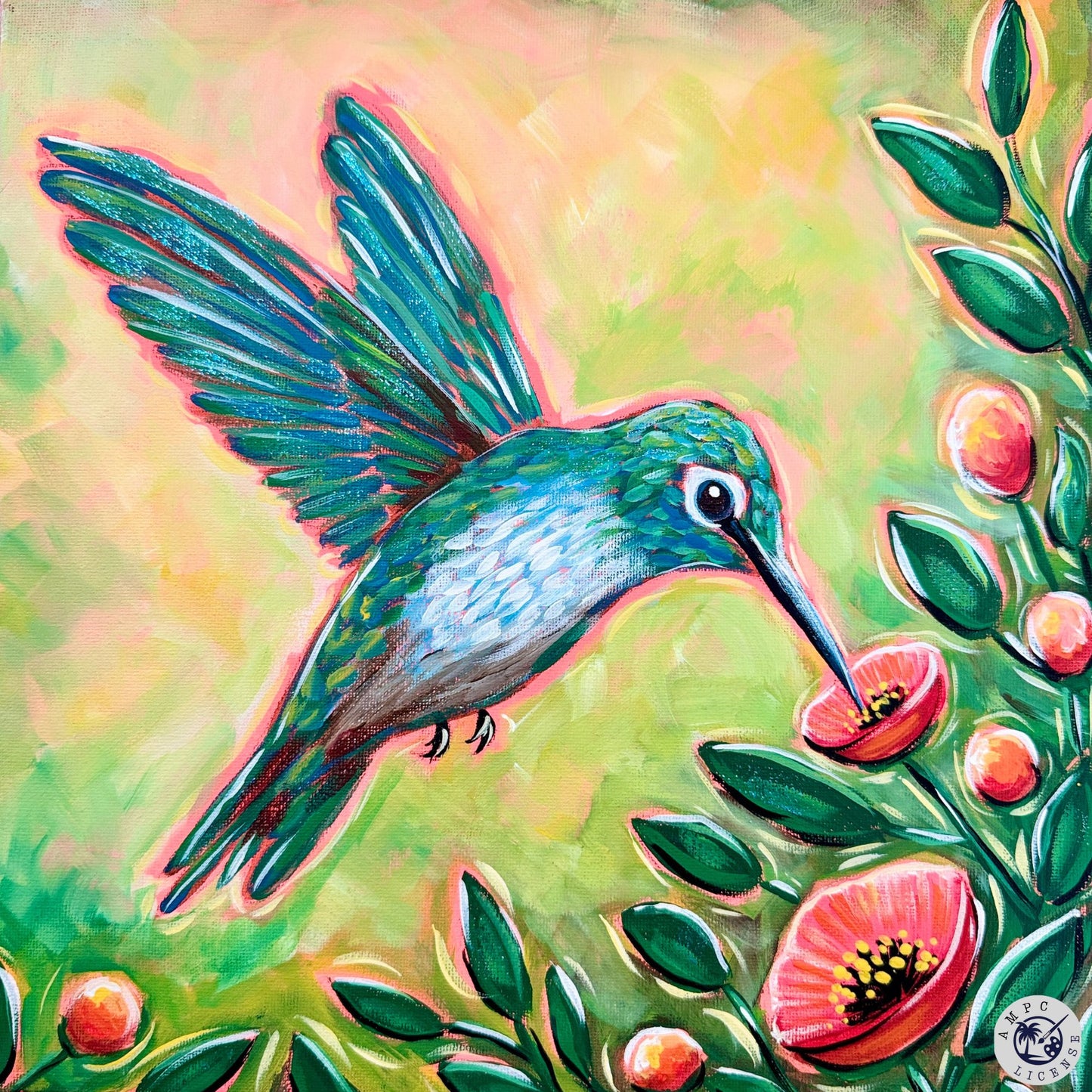 Hummingbird Haven Paint Kit | 11x14 DIY Pre-Drawn Canvas with Instructions | Birds Craft Project
