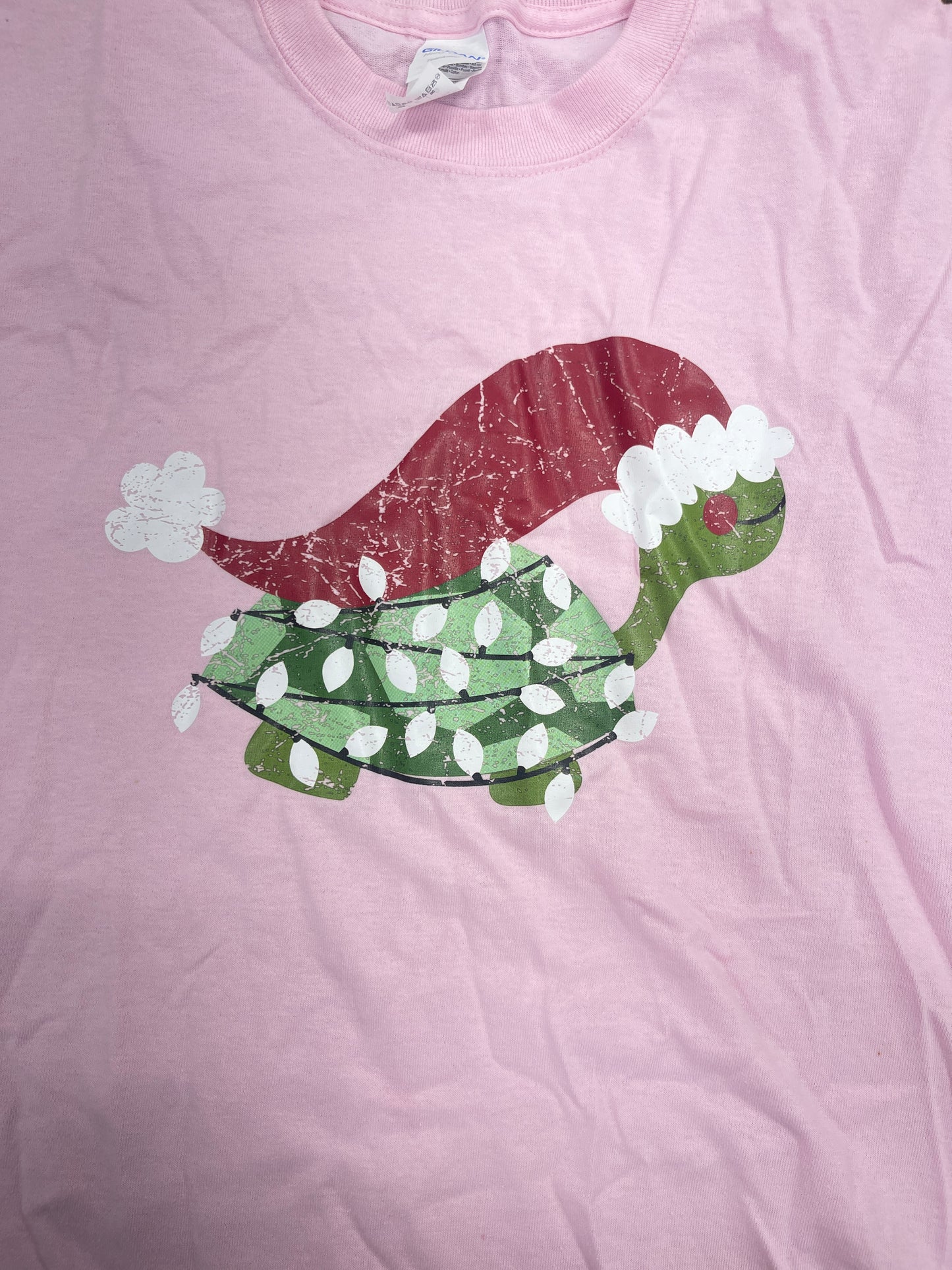 Christmas Turtle T-Shirt Pink L