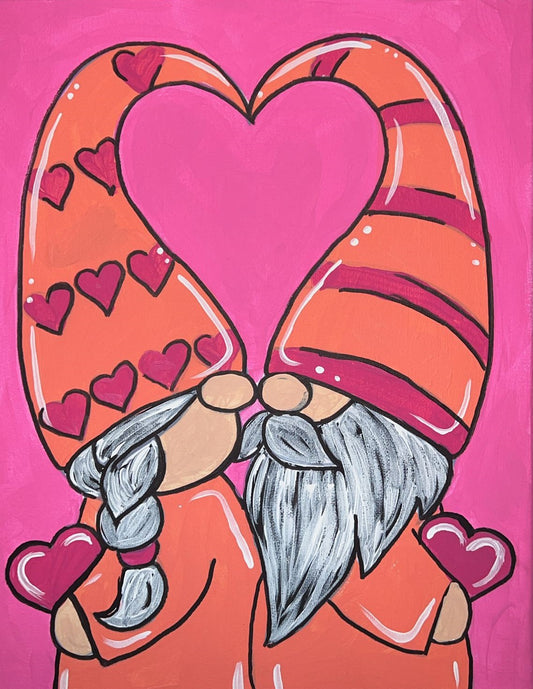 Kissing Gnomes 11x14 Canvas Paint Kit – DIY Valentine Gnome Art Set All Ages, Traced Canvas, Brushes & Instructions, Sweet Creative Gift