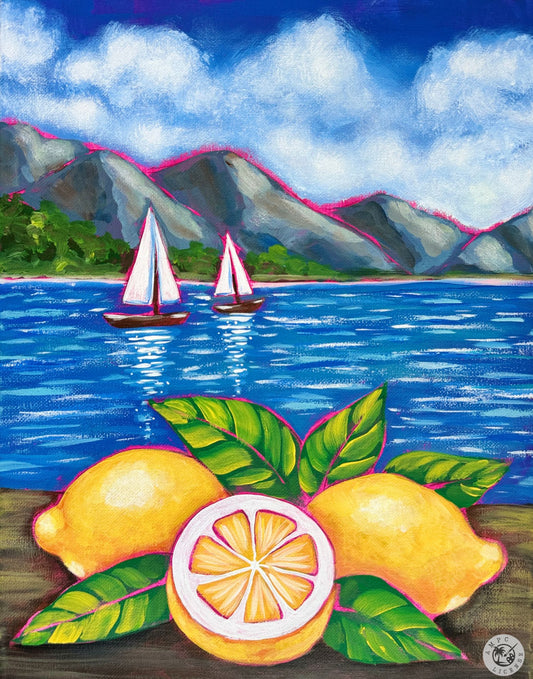 Lemon Breeze Paint Kit | 11x14 DIY Pre-Drawn Canvas with Instructions | Summer Sailboat Craft Fun