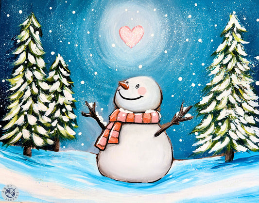 Love Never Melts 11x14 Canvas Paint Kit – DIY Snowman Art Set All Ages, Traced Canvas, Brushes & Instructions, Winter Love Creative Gift