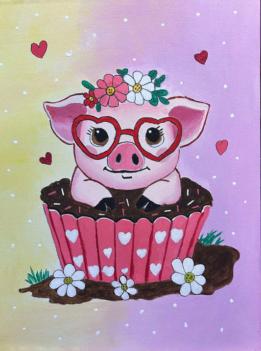 Miss Piglet 11x14 Canvas Paint Kit – DIY Cute Pig Art Set All Ages, Traced Canvas, Brushes & Instructions, Sweet Creative Gift