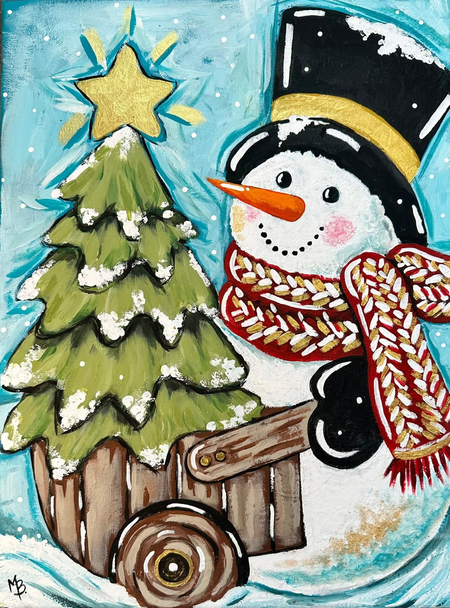 My Little Tree Snowman 11x14 Canvas Paint Kit – DIY Art Set All Ages, Traced Canvas, Brushes & Instructions, Quality Craft Project Gift