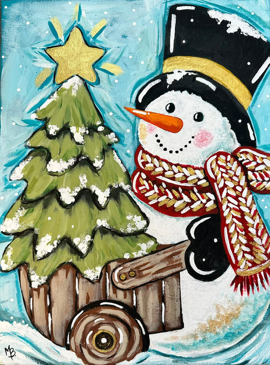 My Little Tree Snowman 11x14 Canvas Paint Kit – DIY Art Set All Ages, Traced Canvas, Brushes & Instructions, Quality Craft Project Gift