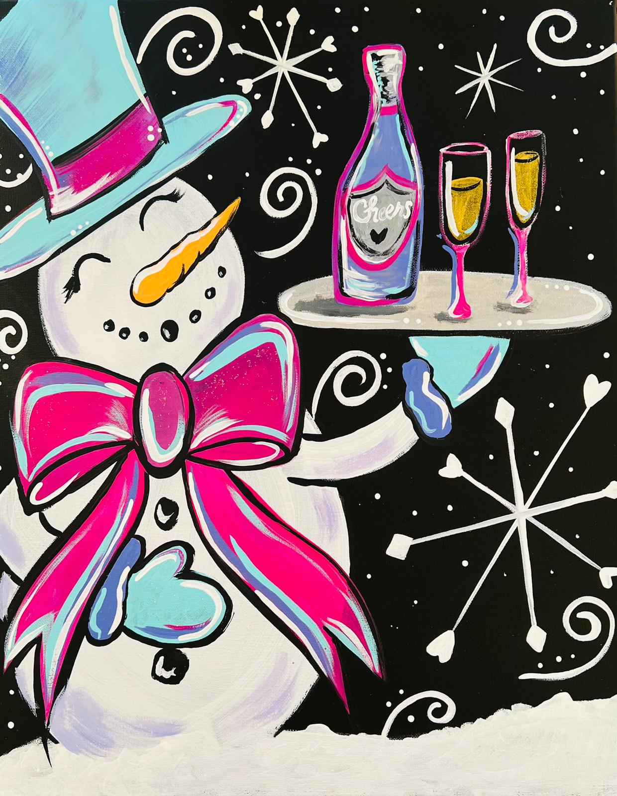 New Years Snowman 11x14 Canvas Paint Kit – DIY Art Set All Ages, Traced Canvas, Brushes & Instructions, Quality Craft Project Gift