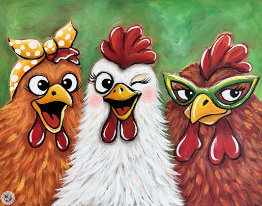 No One Here But Us Chickens Paint Kit | 11x14 DIY Pre-Drawn Canvas with Instructions | Fun Craft Night