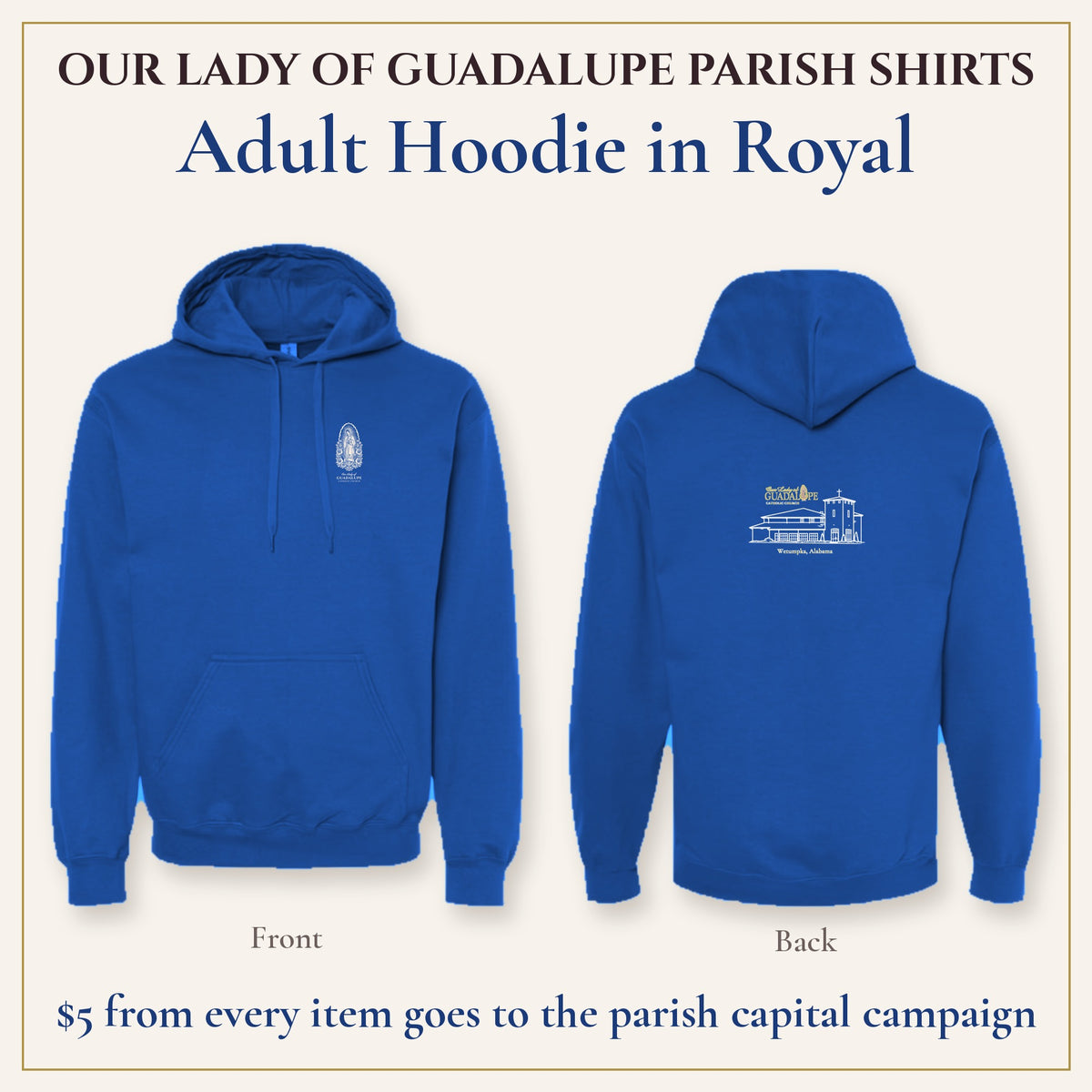 Adult Hoodie in Royal, front and back