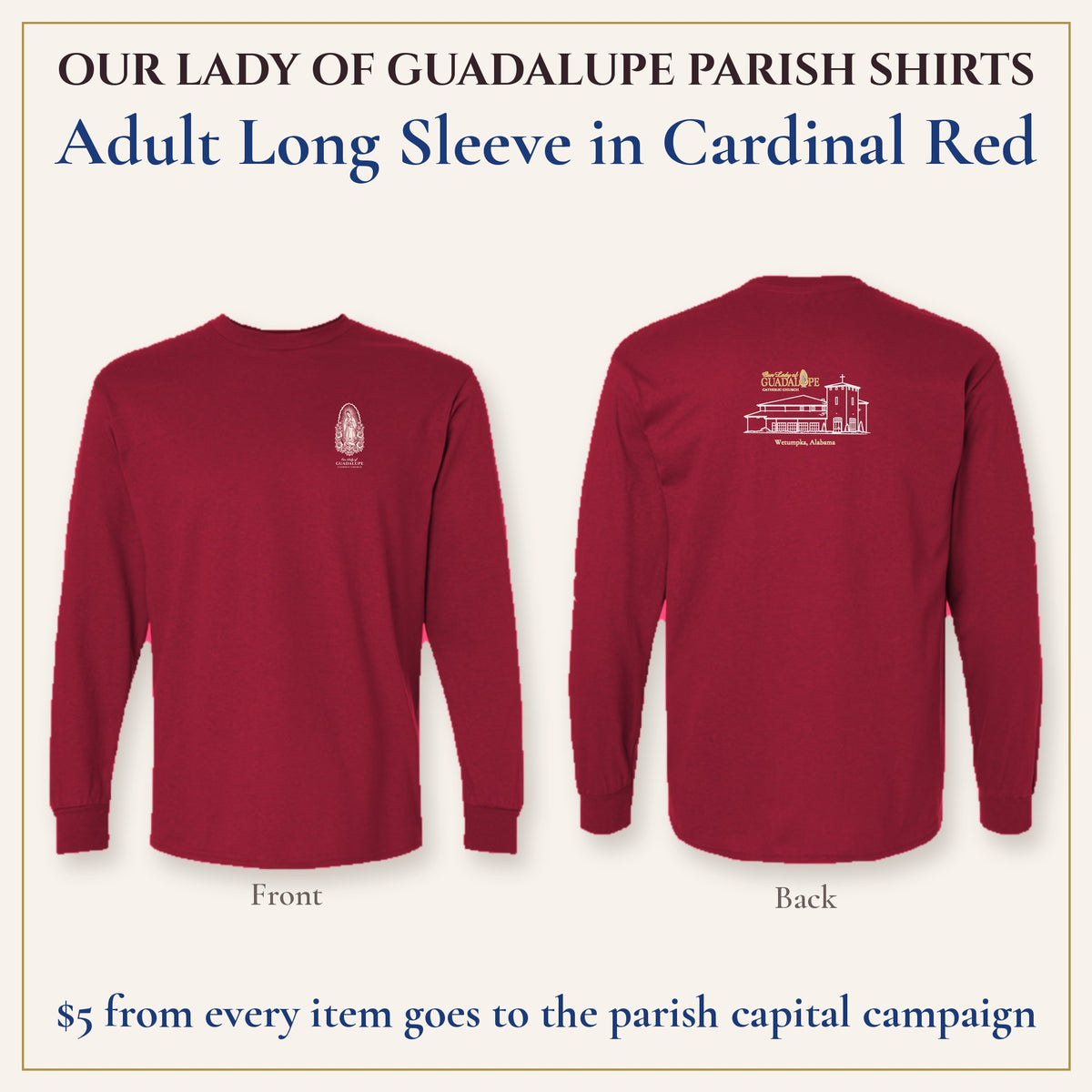 Adult Long Sleeve in Cardinal Red, front and back