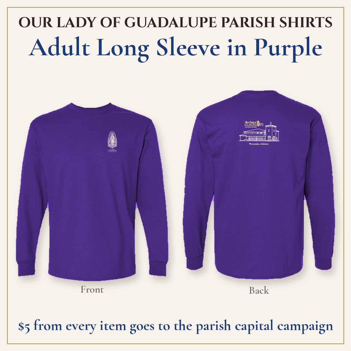 Adult Long Sleeve in Purple, front and back