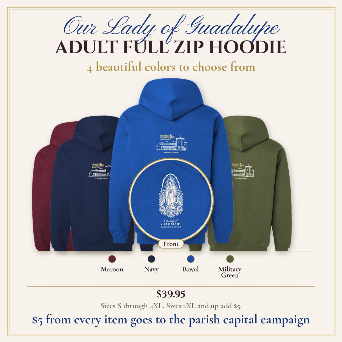 Adult Full Zip Hoodie in 4 colors