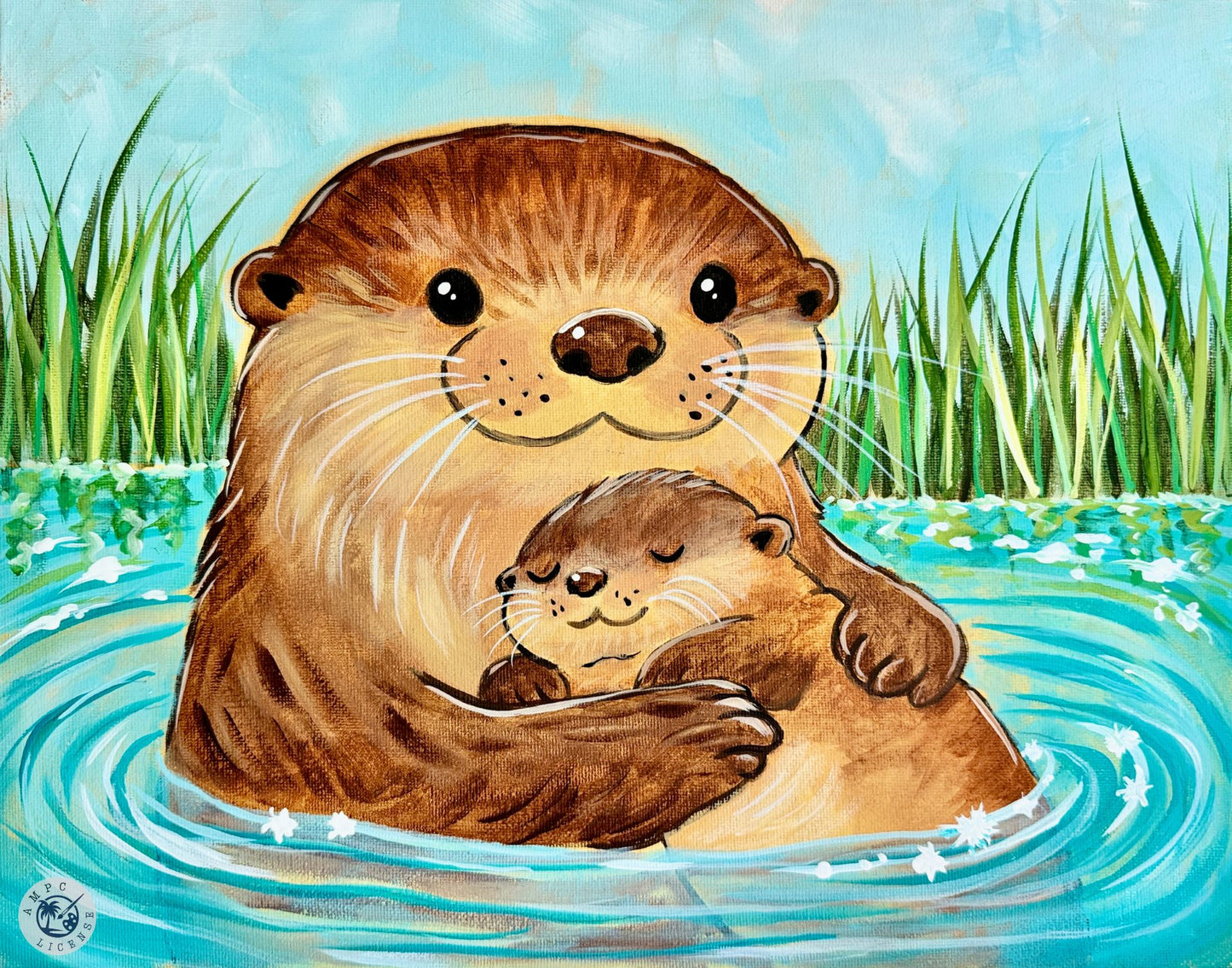 Otterly Adorable Paint Kit | 11x14 DIY Pre-Drawn Canvas with Instructions | Animals Craft Fun