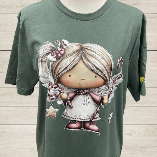 Candy Cane Angel Christmas Shirt – Whimsical Holiday Angel Graphic Tee – Sweet Christmas Top