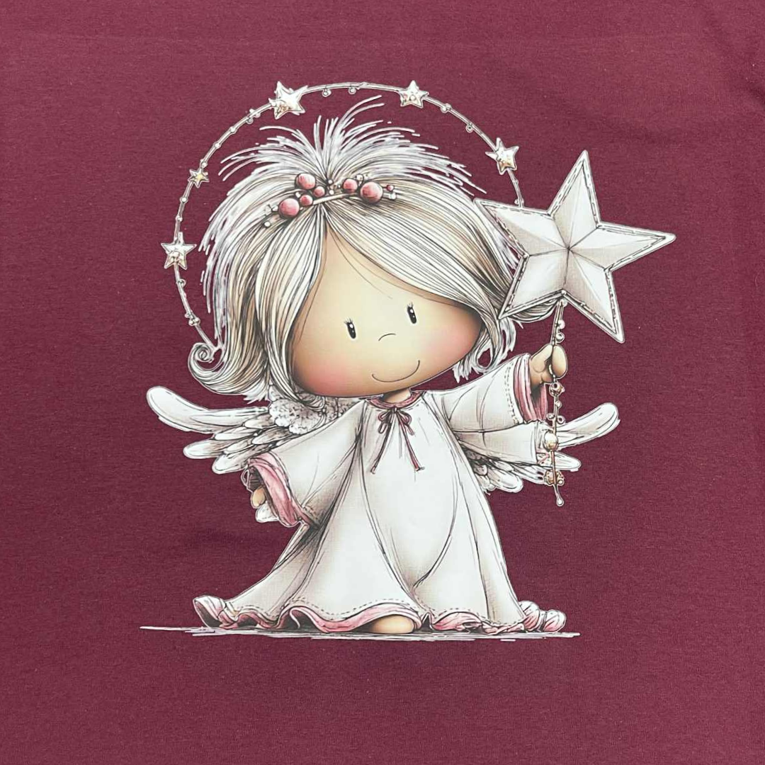 Star Wand Angel Christmas Long Sleeve Shirt – Adorable Holiday Angel Graphic Tee – Whimsical Christmas Star Design