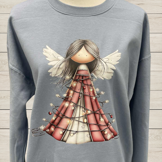 Christmas Tree Dress Angel Sweatshirt – Unique Holiday Angel Graphic Tee – Christmas Tree Dress Design