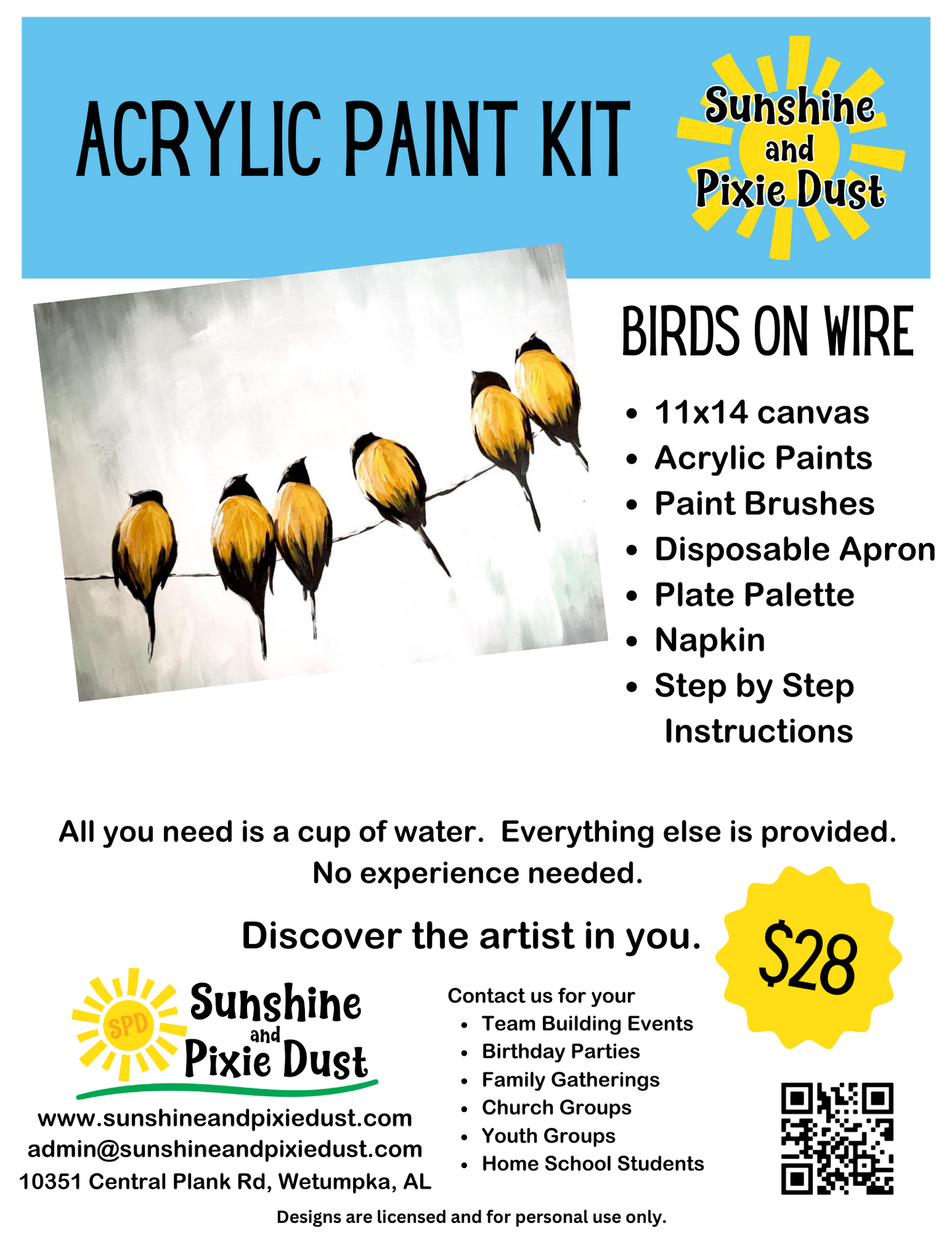 Birds on Wire Acrylic Paint Kit