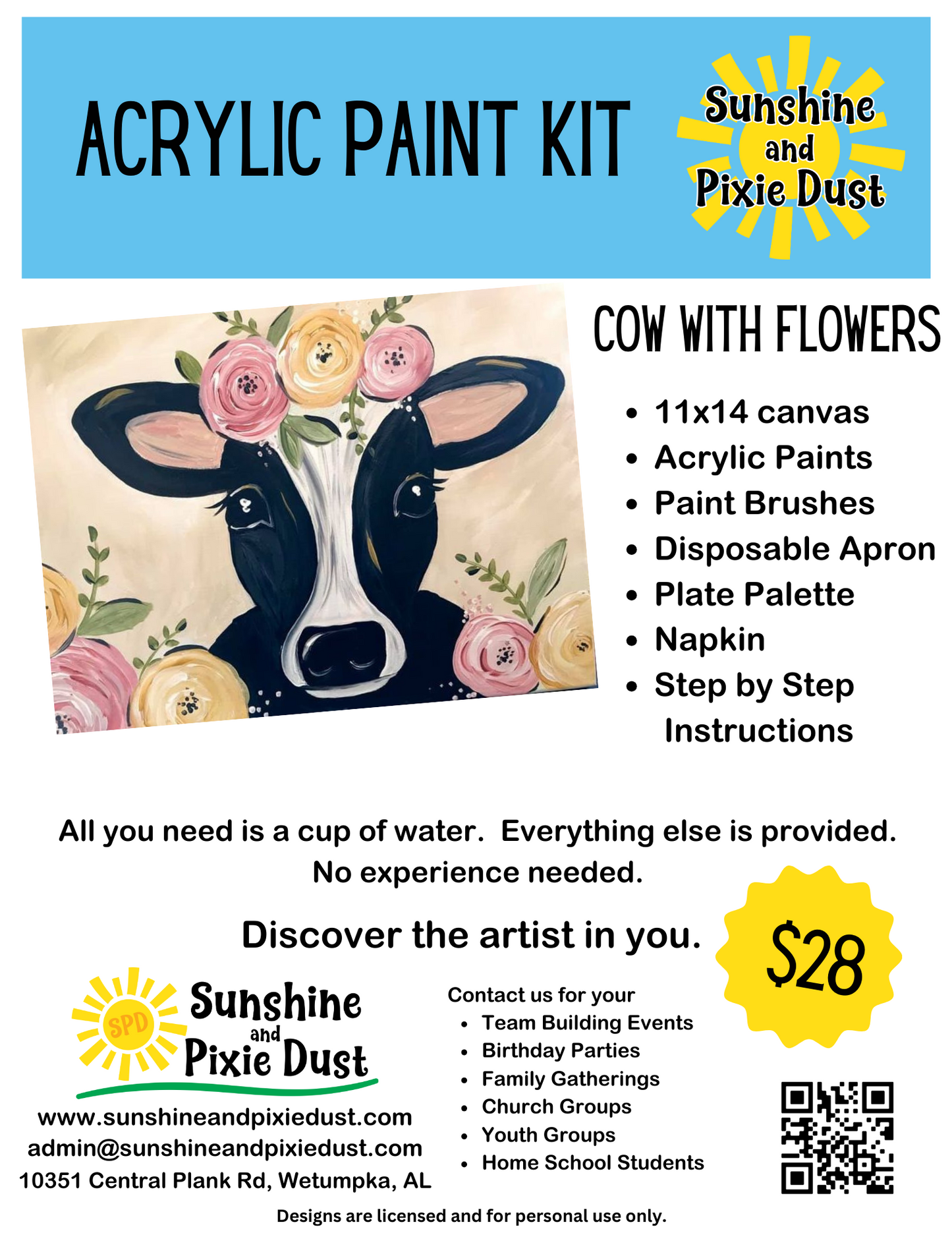 Cow with Flowers Acrylic Paint Kit
