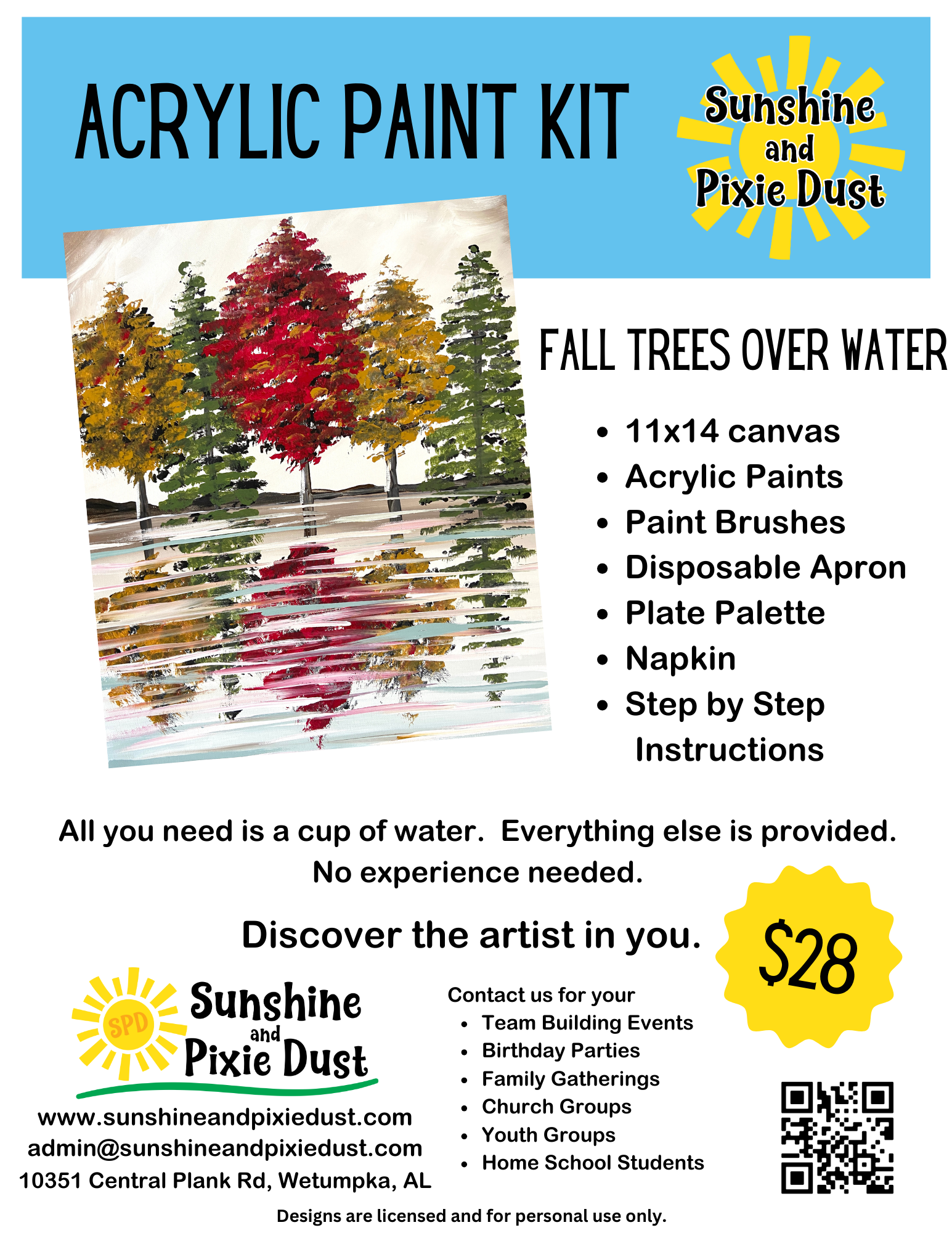 Fall Trees Over Water Paint Kit – Sunshine and Pixie Dust
