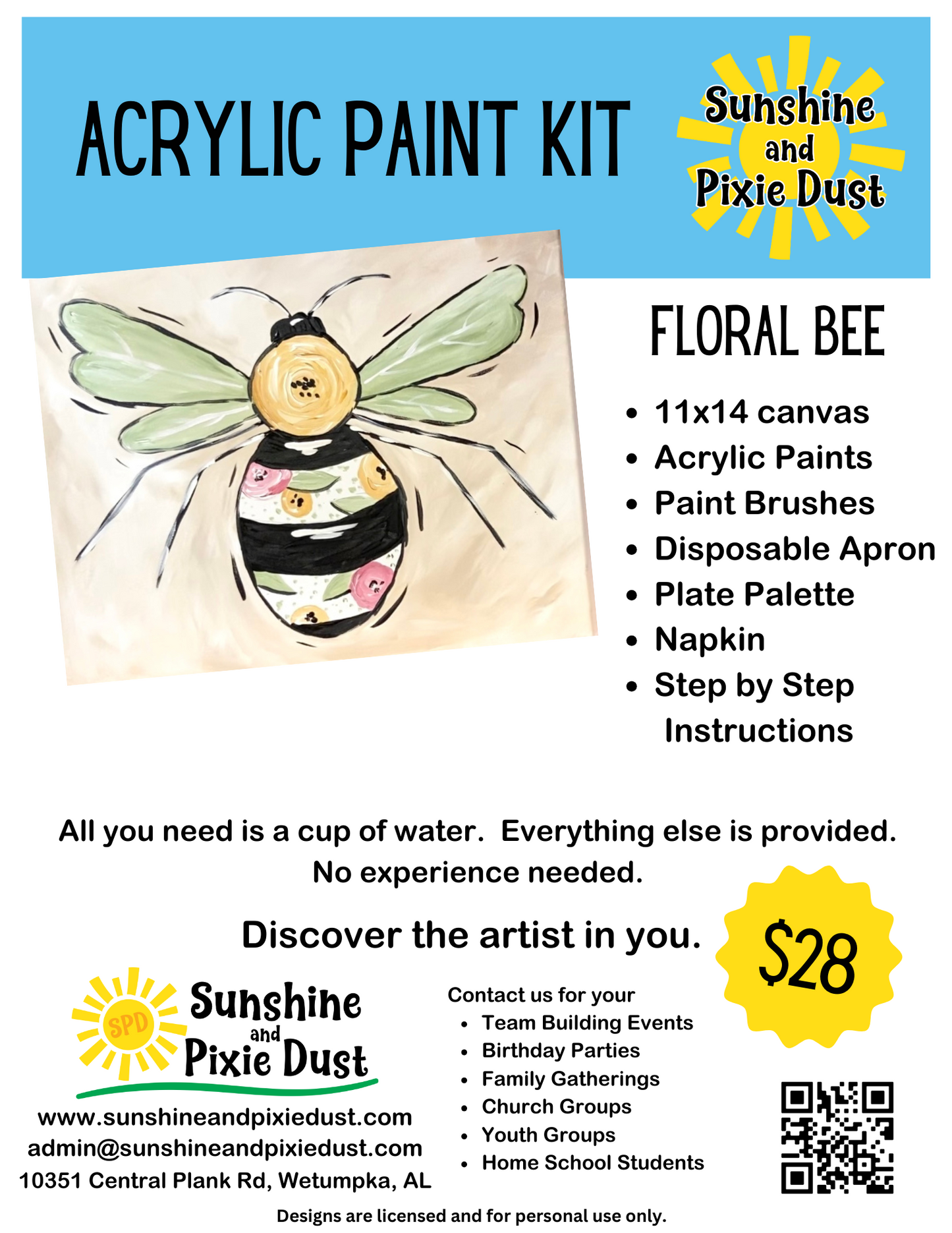 Floral Bee Acrylic Paint Kit