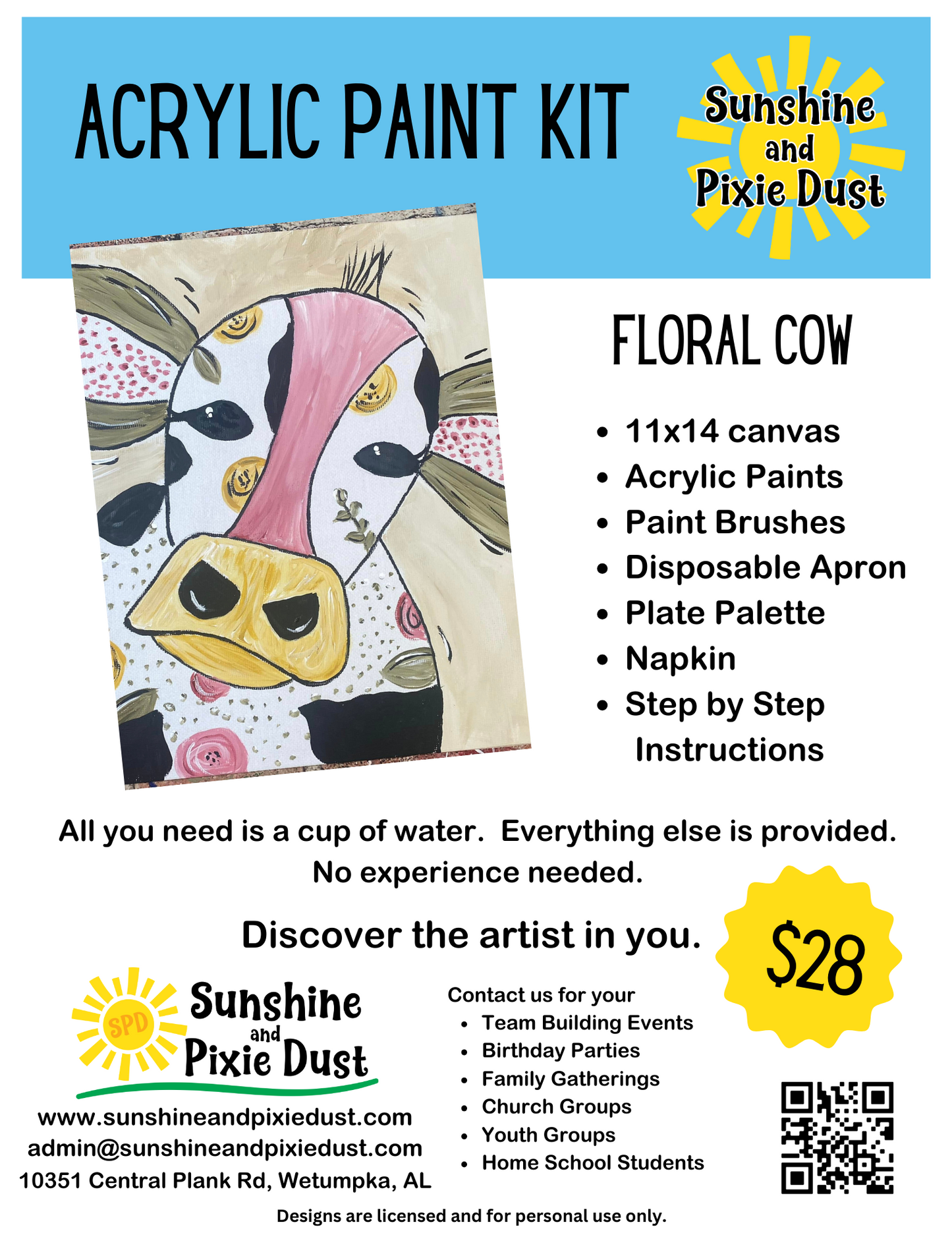 Floral Cow Acrylic Paint Kit