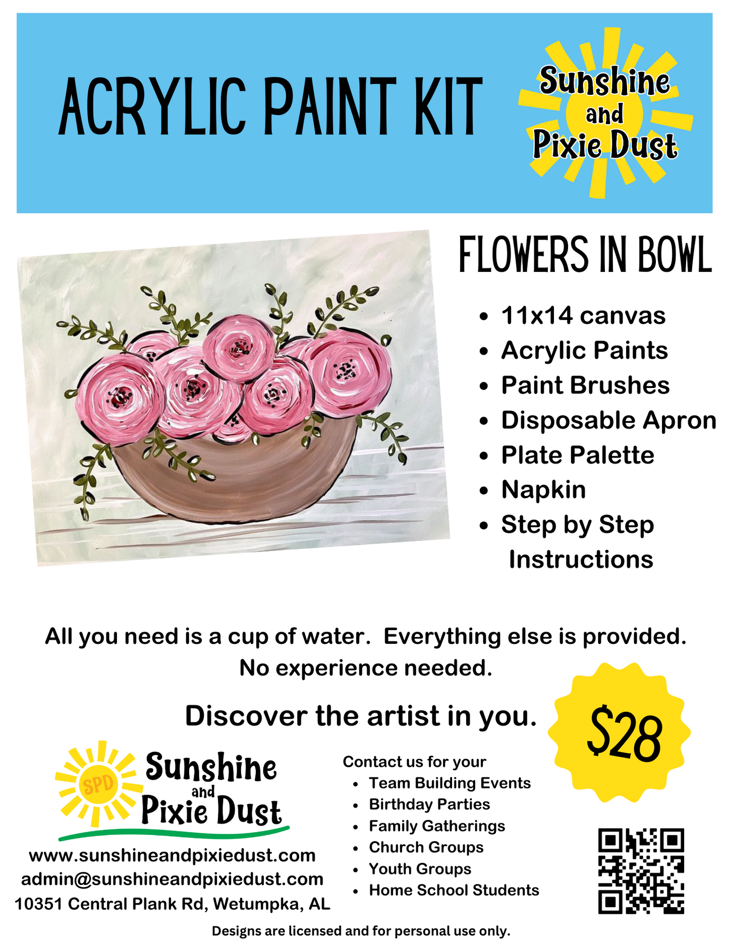 Flowers in Bowl Acrylic Paint Kit