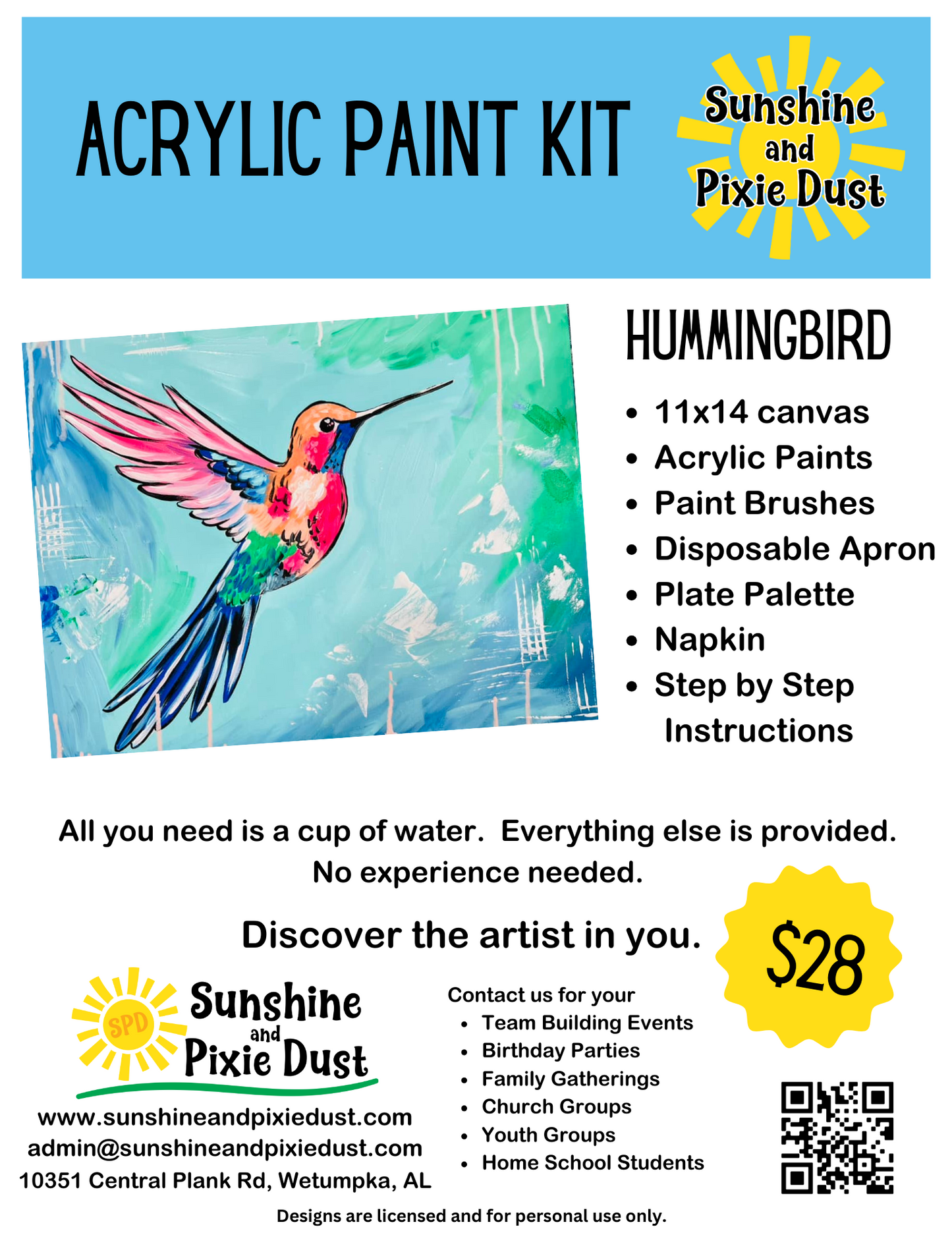 Hummingbird Acrylic Paint Kit