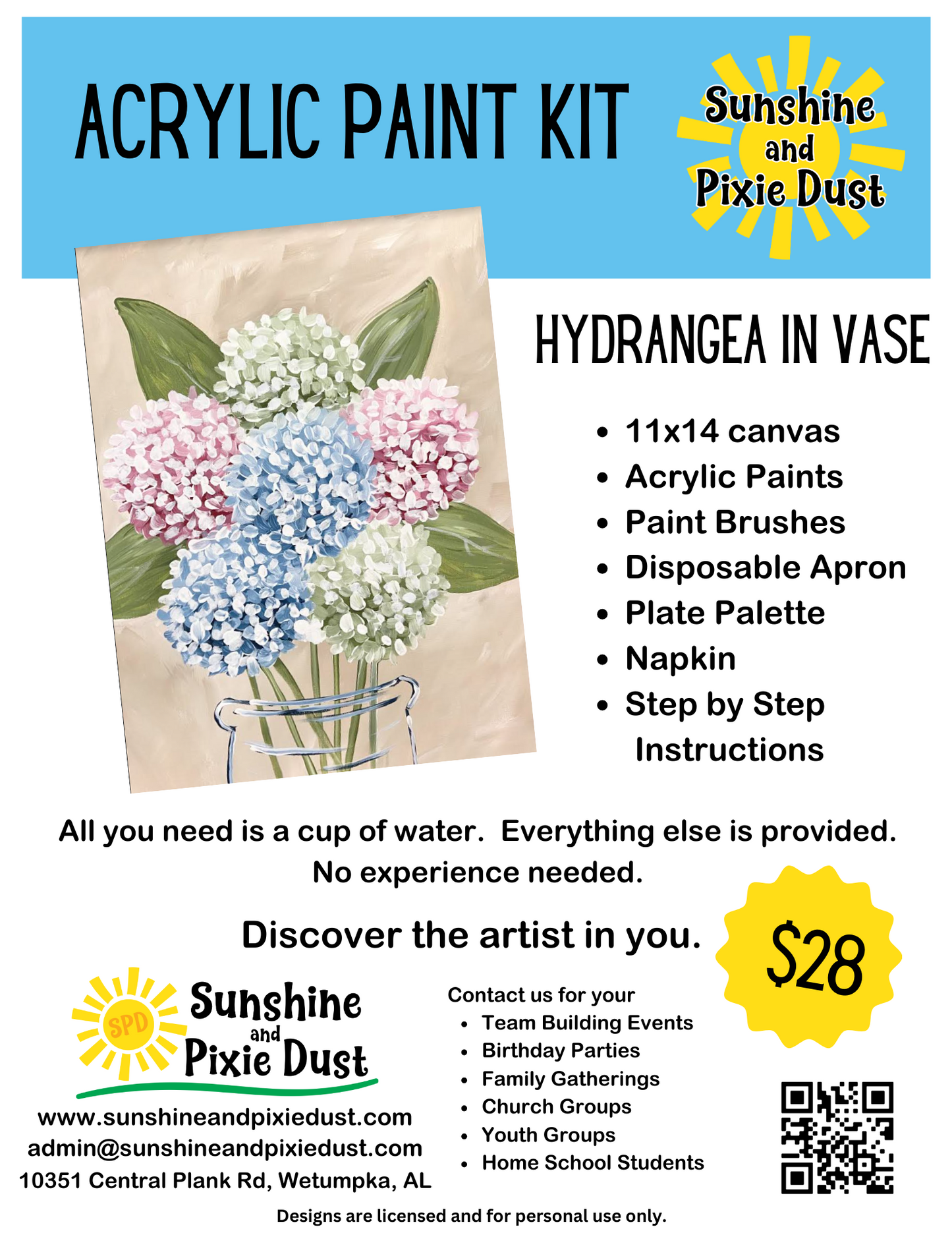 Hydrangeas in Vase Acrylic Paint Kit