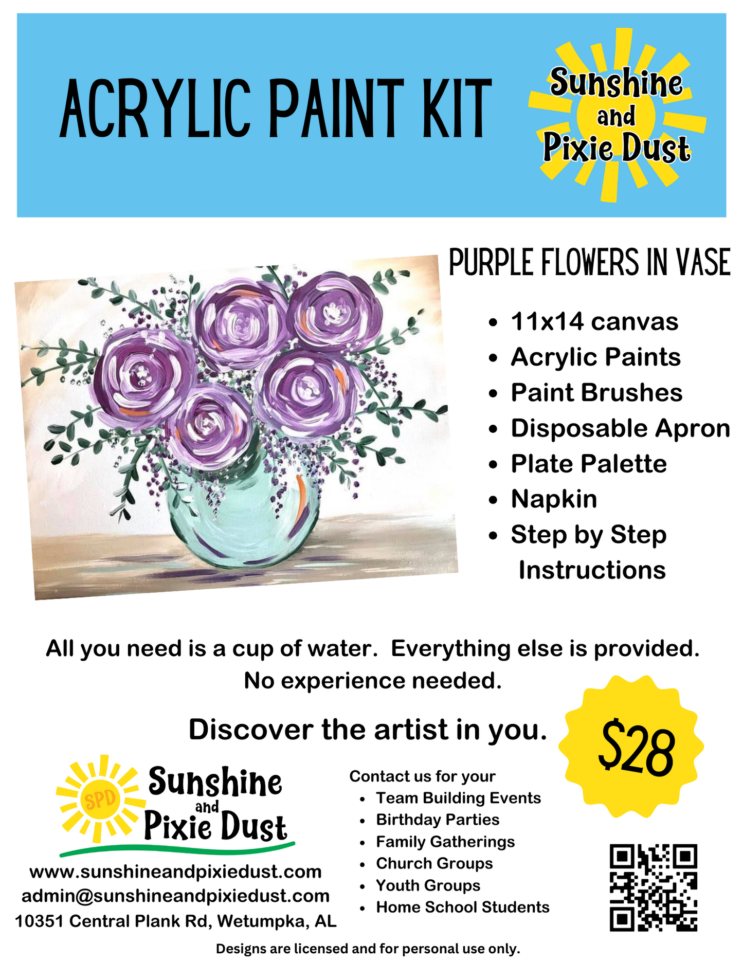Purple Flowers in Vase Acrylic Paint Kit