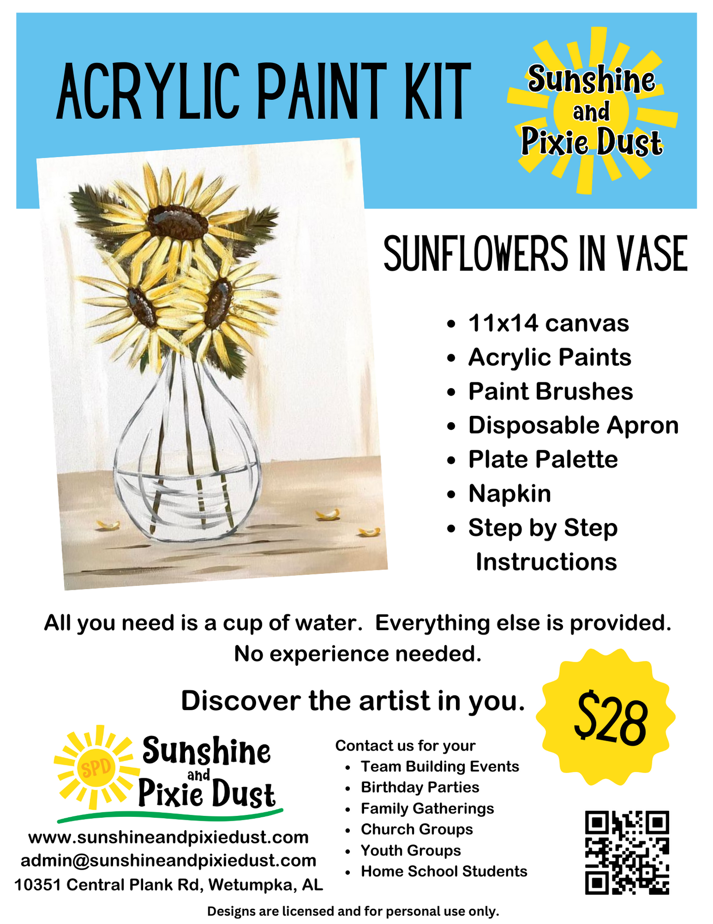 Sunflowers in Vase Acrylic Paint Kit