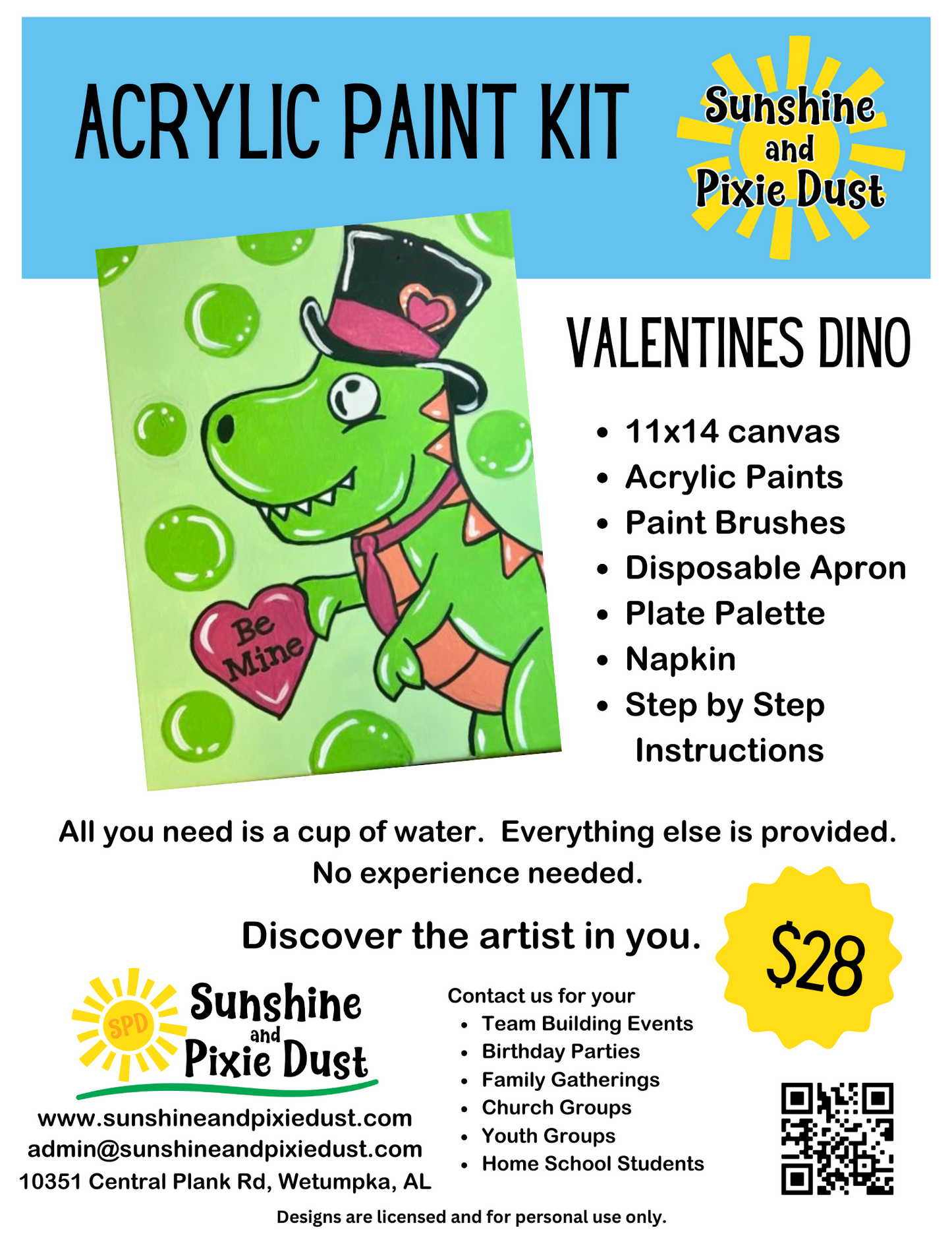 Valentines Dino Acrylic Paint Kit