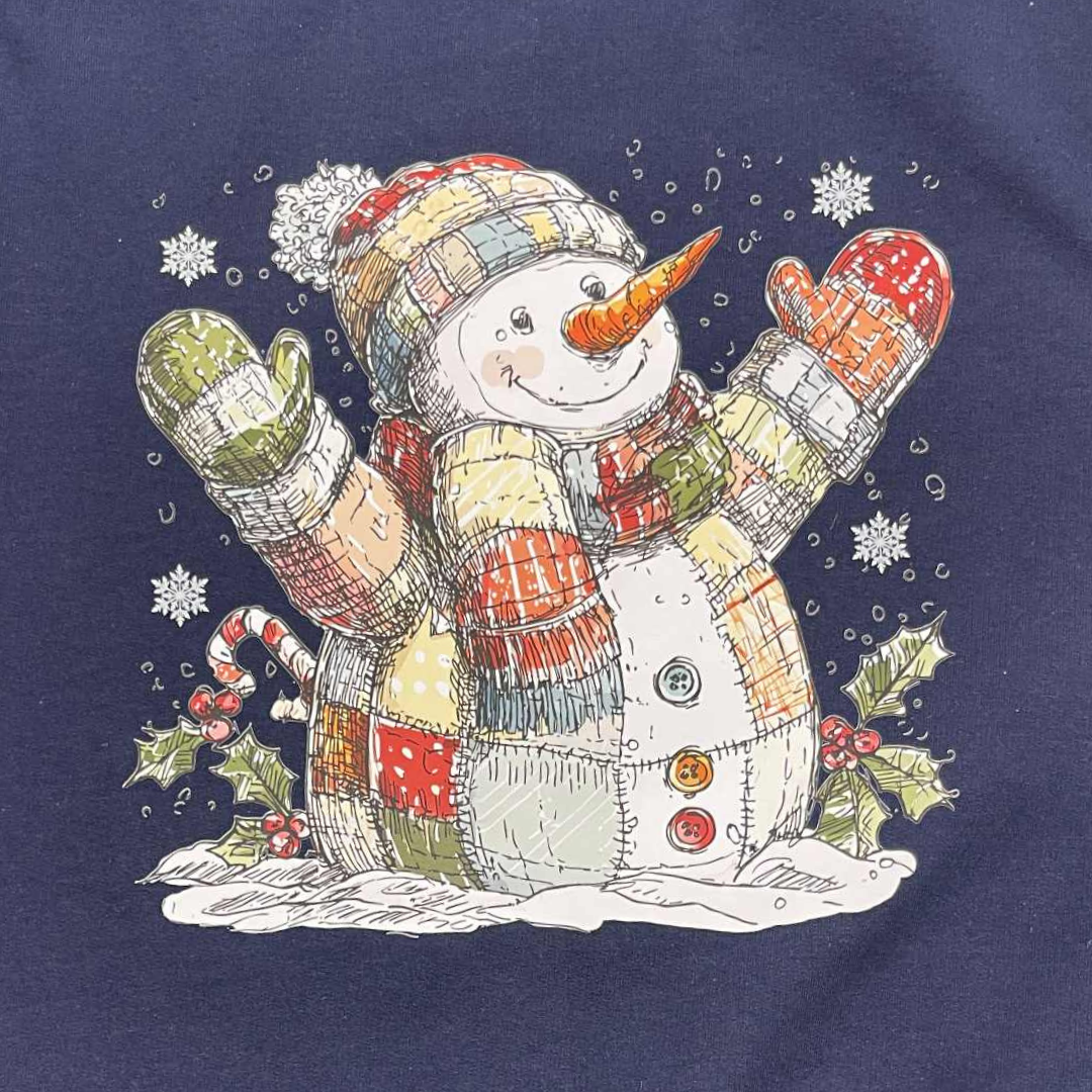Patchwork Snowman Christmas Sweatshirt | Winter Snowman Pullover | Whimsical Holiday Shirt for the Season