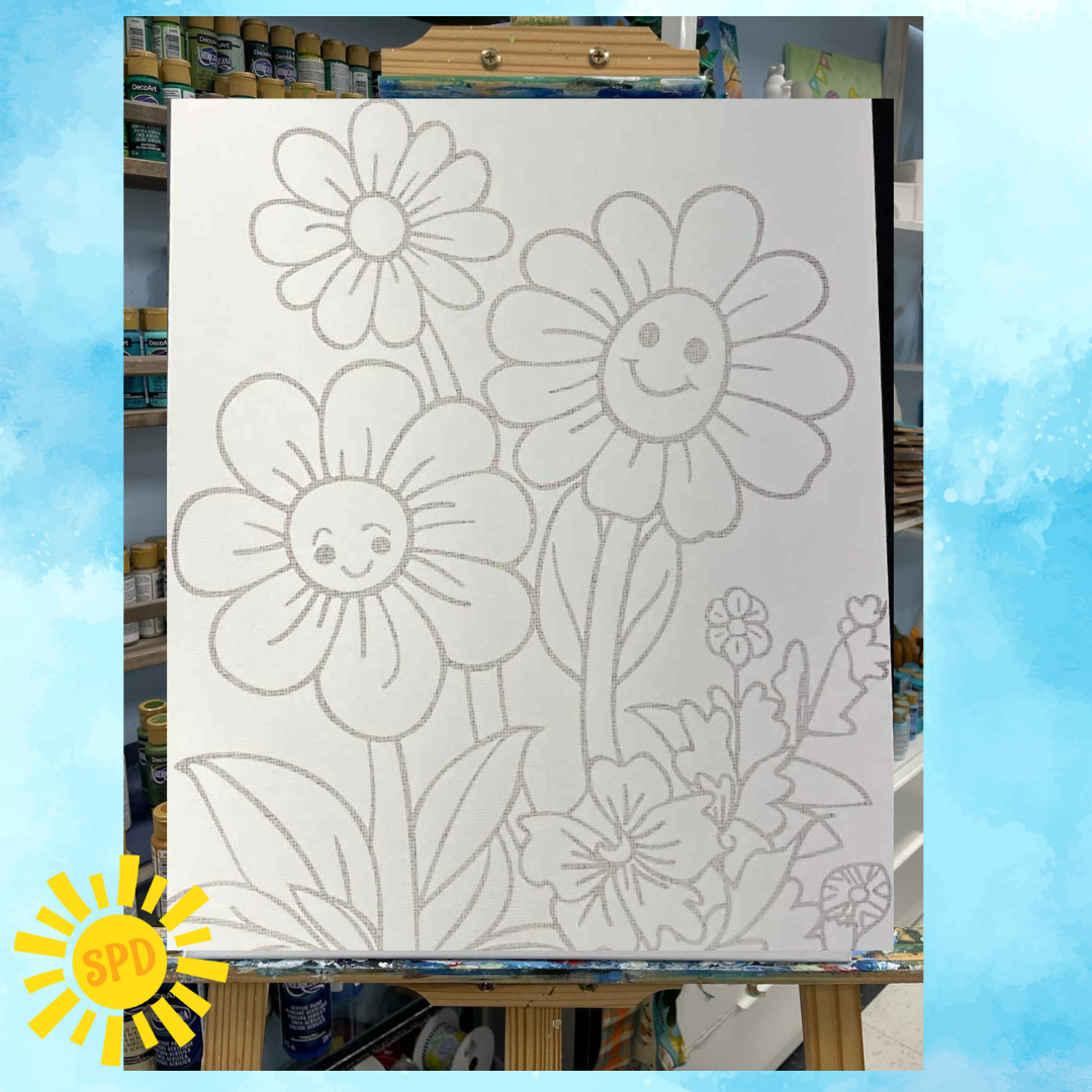 Smiley Flowers – Traced 8x10 Canvas Board