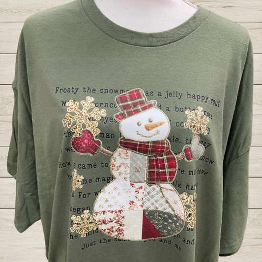 Patchwork Frosty Snowman Christmas Shirt • Vintage Snowman Tee • Holiday Graphic Tee (Short and Long Sleeve) • Winter Country Christmas Top • Cute Festive Shirt