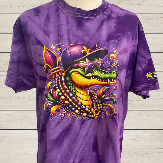 Mardi Gras Alligator Shirt – Carnival Gator Tee, Beads & Fleur de Lis Mardi Gras Shirt, Festival Graphic Tee
