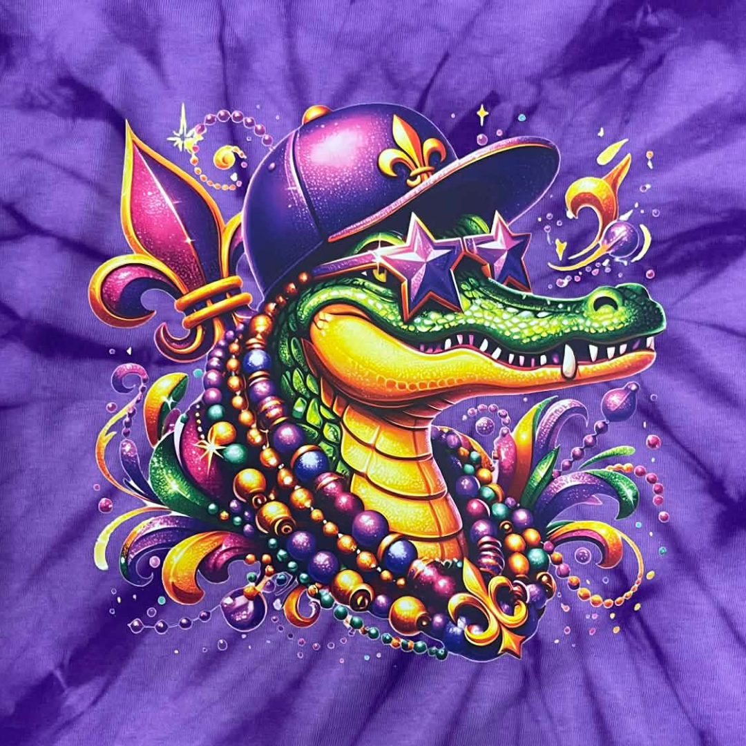 Mardi Gras Alligator Shirt – Carnival Gator Tee, Beads & Fleur de Lis Mardi Gras Shirt, Festival Graphic Tee