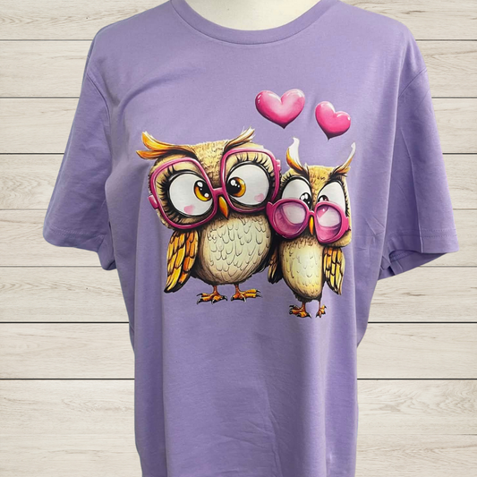 Valentine Owl Couple Graphic T-Shirt | Cute Owl Love Shirt | Whimsical Valentine Tee | Couple Inspired Art Shirt