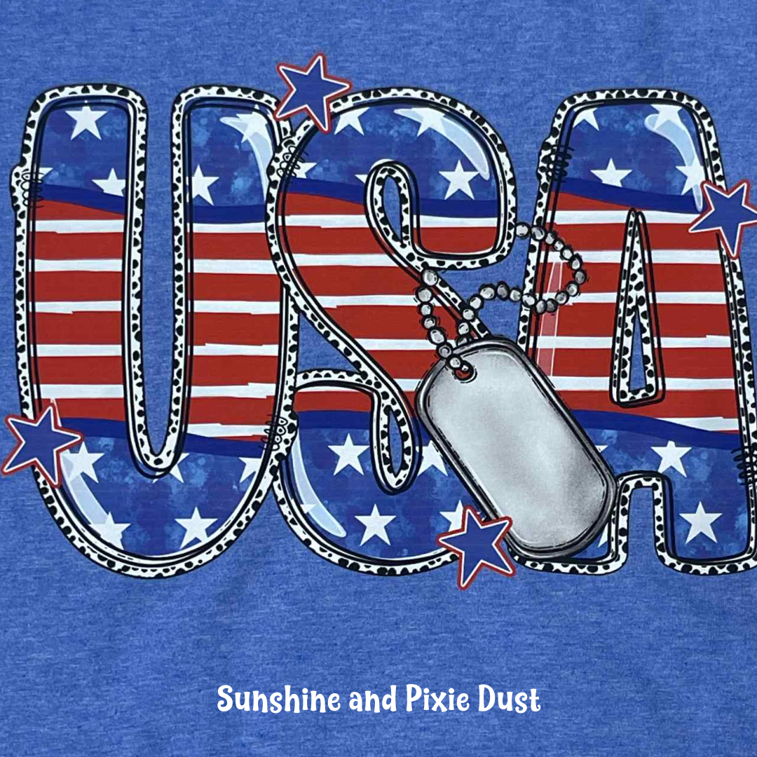 USA with Dog Tag Heather Royal T-Shirt, Soft Style, Unisex Fit